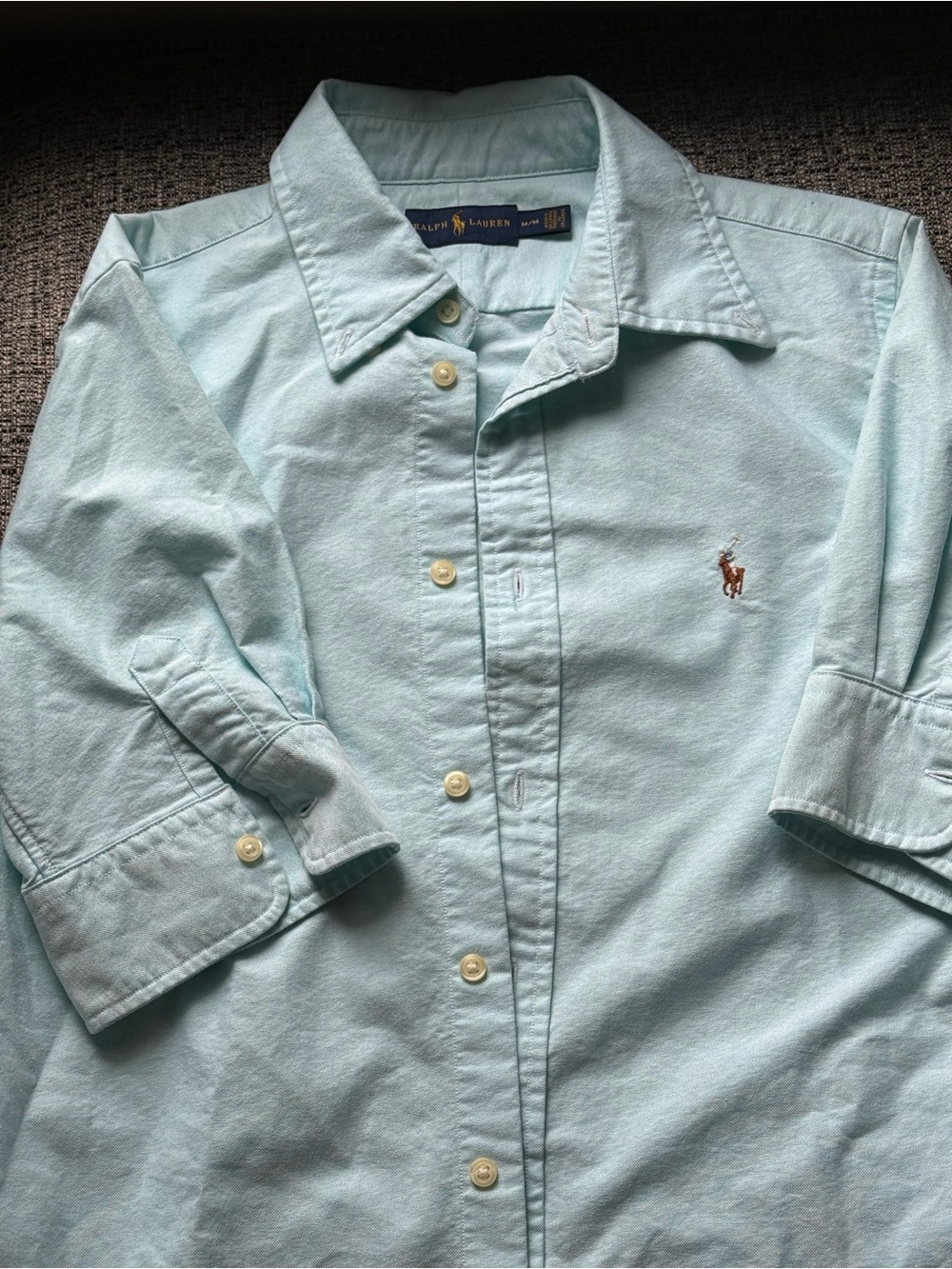 Ralph Lauren Mint Green Short Sleeve Button-Up Shirt with Pony Logo